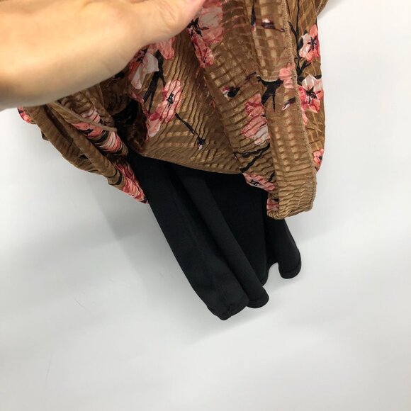 Le Chateau Bronze Floral Cherry Blossom Asymmetrical Draped Midi Dress size S - Picture 9 of 15